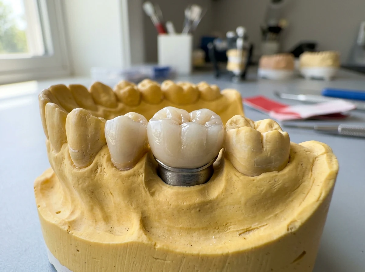 Precision dental implant restoration on stone model at Aloha Dental Specialty Center