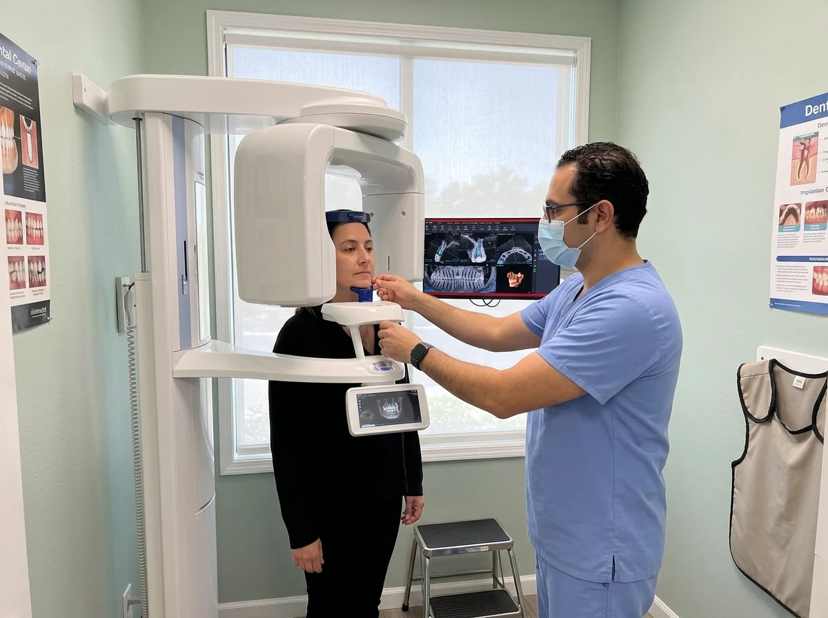 Dr. Walied Eldomiaty reviewing 3D CBCT digital imaging for sinus lift and upper implant planning