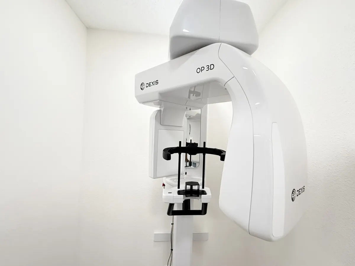 DEXIS OP 3D cone beam CT scanner in a white imaging room at Aloha Dental Specialty Center in Beaverton, Oregon