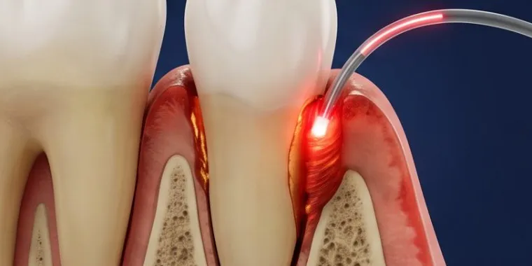 Illustration of a second laser pass sealing the gum pocket