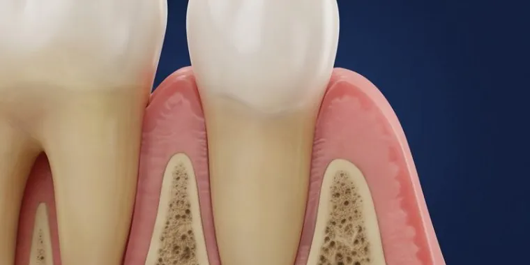 Illustration of the gum beginning to heal against the tooth root