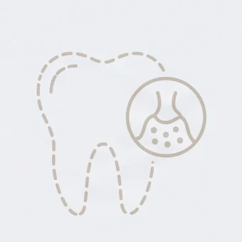 Line icon of a dashed tooth outline beside a magnified bone detail, stage three of the implant journey